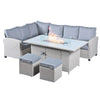 8 Seat Corner Gas Firepit Rattan Garden Set